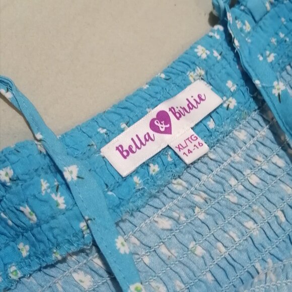 🇨🇦 Girls Rayon Dress, Sky Blue with Daisies - Picture 3 of 7